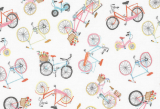 Baumwollstoff bunte Fahrräder (weißer Hintergrund)